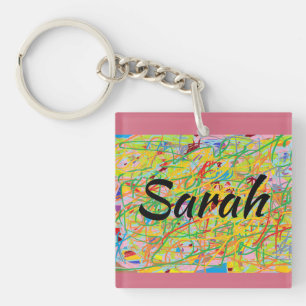 Porte-clefs Sarah d'art abstrait noir orphelin, calligraphie