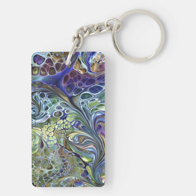 Porte-clefs Sauge vert olive, bleu violet bordeaux abstrait (Dos)