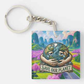 Porte-clefs Sauver Notre Planète Terre qui Pleure Éco-Conscien