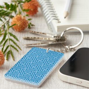 Porte-clefs Sayagata motif, japonais, bleu et bleu bébé