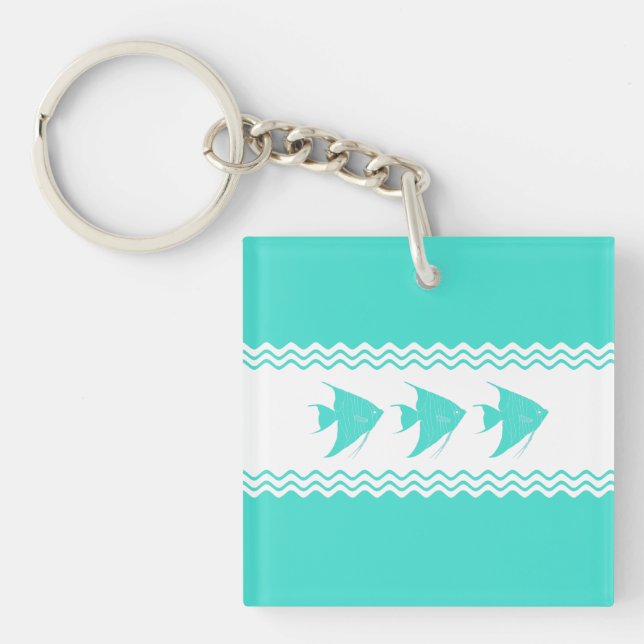 Porte-clefs Scalaire blanc de rayure de turquoise côtière (Devant)