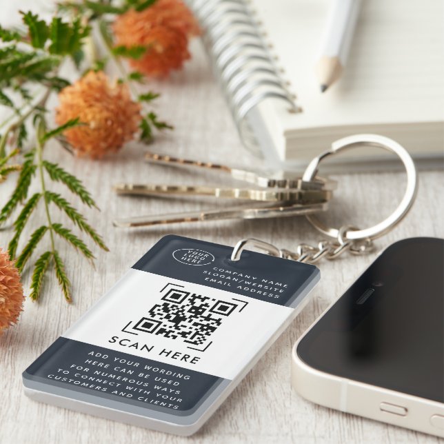Porte-clefs Scan de code QR | Logo d'entreprise promotionnel (Devant droit)