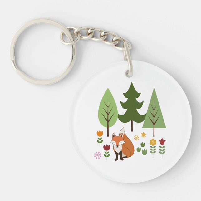 Porte-clefs Scandinavian Style Fox Flowers Trees Illustration (Devant)