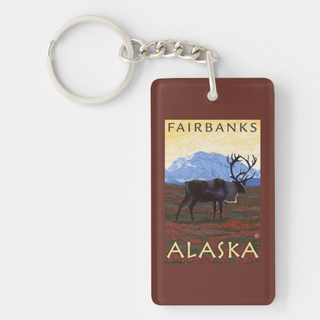 Porte-clefs Scène de caribou - Fairbanks, Alaska (Devant)