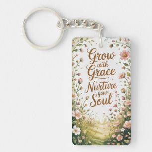 Porte-clefs Scène De Chemin De Jardin Croissance Avec Citation