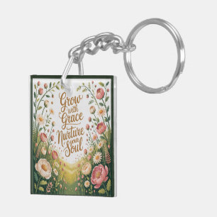 Porte-clefs Scène De Chemin De Jardin Croissance Avec Citation