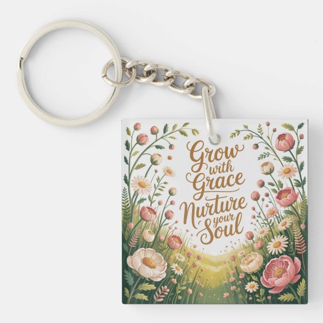 Porte-clefs Scène De Chemin De Jardin Croissance Avec Citation (Devant)