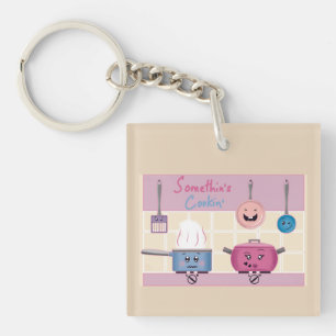 Porte-clefs Scène de cuisine romantique amusante avec ustensil