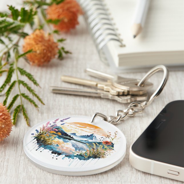Porte-clefs Scène de montagne à l'aquarelle (Devant Droit)
