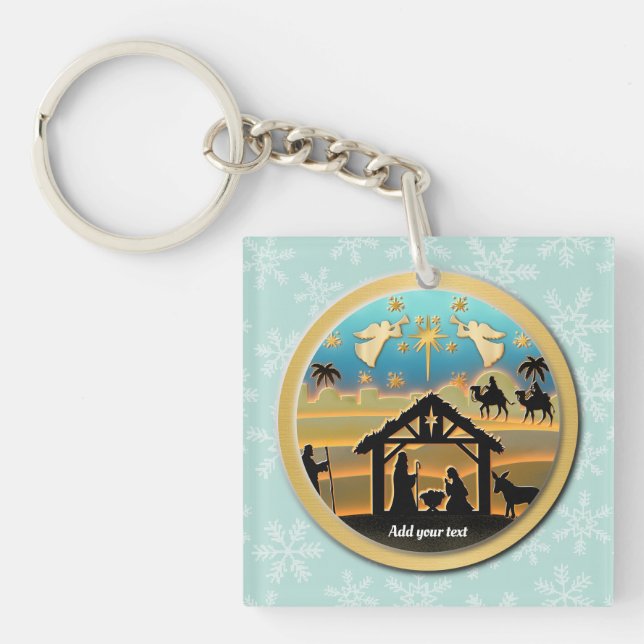 Porte-clefs Scène de Noël avec l'Enfant Jésus dans la crèche (Devant)