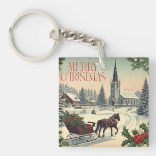 Porte-clefs Scène de Noël classique/Vintage