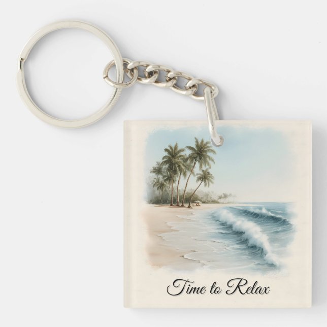 Porte-clefs Scène de plage tropicale à l'aquarelle (Devant)