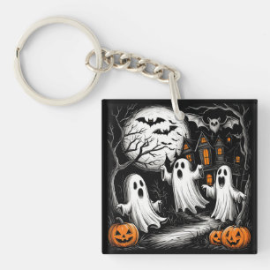 Porte-clefs Scène effrayante d'Halloween avec des fantômes