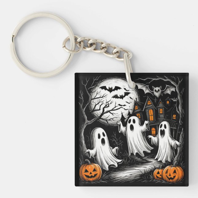 Porte-clefs Scène effrayante d'Halloween avec des fantômes (Devant)