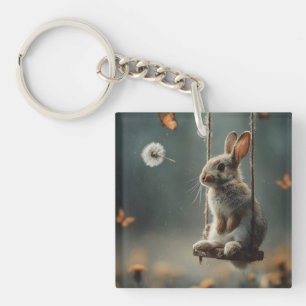 Porte-clefs Scène fantaisiste d'un adorable bébé lapin sur une