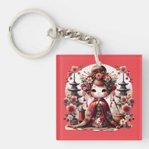 Porte-clefs Scène japonaise de Geisha mignonne