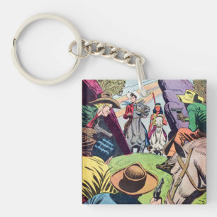 Porte-clefs Scène vintage de bande dessinée Old West