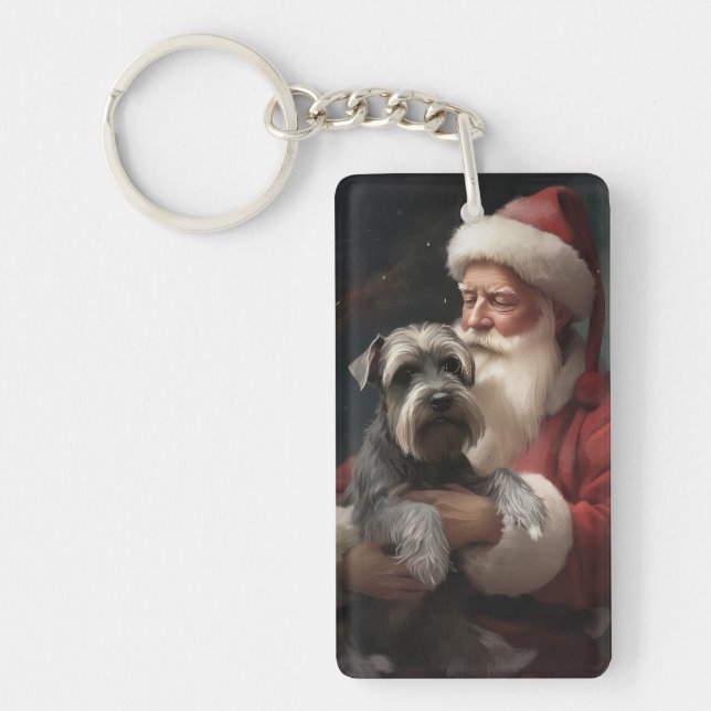 Porte-clefs Schnauzer avec Noël Festif du Père Noël (Devant)