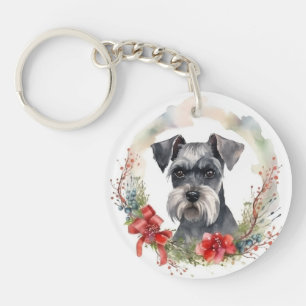 Porte-clefs Schnauzer Christmas Wreath Festive Pup