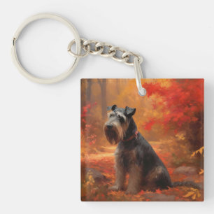 Porte-clefs Schnauzer dans les feuilles d'automne tombent insp
