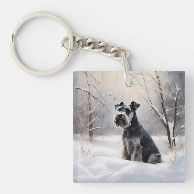Porte-clefs Schnauzer Miniature Laisser neiger Noël (Devant)