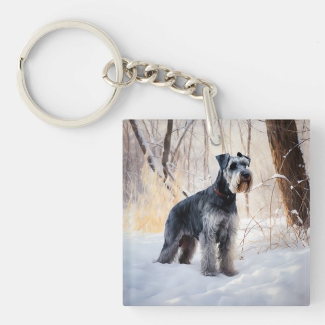 Porte-clefs Schnauzer Qu'il neige Noël (Devant)