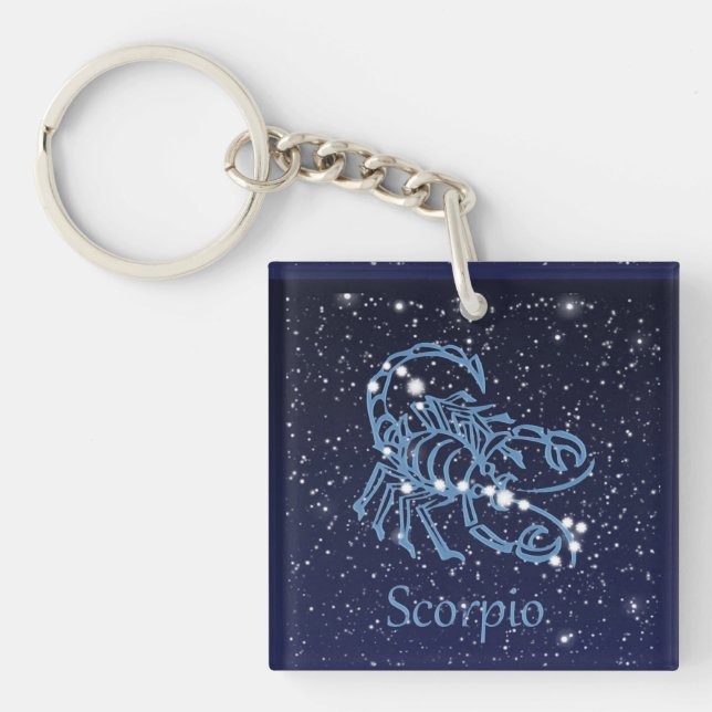 Porte-clefs Scorpio Constellation & Zodiac Signe avec étoiles (Devant)