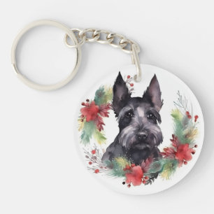 Porte-clefs Scottish Terrier Christmas Wreath Festive Pup