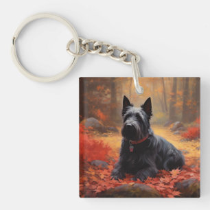 Porte-clefs Scottish Terrier dans les feuilles d'automne qui t