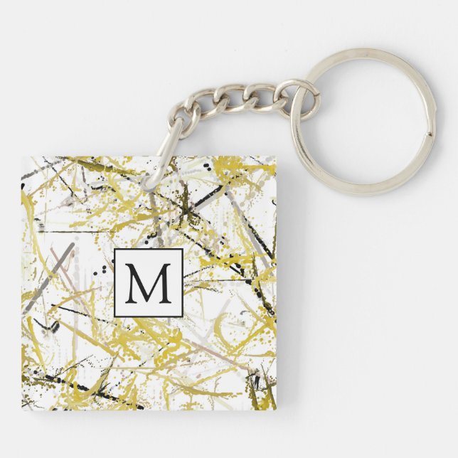Porte-clefs Scribbles Abstraits - moutarde et Brown (Dos)