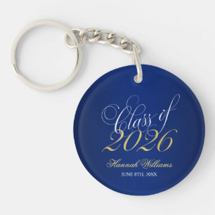 Porte-clefs Script Bleu Or Promotion 2026 Diplôme