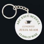 Porte-clefs Script de célébration de fin d'études secondaires<br><div class="desc">Célébrez avec élégance cette réussite scolaire grâce à ce modèle personnalisé pour une fête de remise des diplômes, conçu aussi bien pour les diplômés du secondaire que pour ceux de l'enseignement supérieur. Orné d'une illustration classique représentant une toque et un diplôme, ce modèle met en valeur ce moment de réussite...</div>
