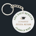 Porte-clefs Script de célébration de fin d'études secondaires<br><div class="desc">Célébrez avec élégance cette réussite scolaire grâce à ce modèle personnalisé pour une fête de remise des diplômes, conçu aussi bien pour les diplômés du secondaire que pour ceux de l'enseignement supérieur. Orné d'une illustration classique représentant une toque et un diplôme, ce modèle met en valeur ce moment de réussite...</div>