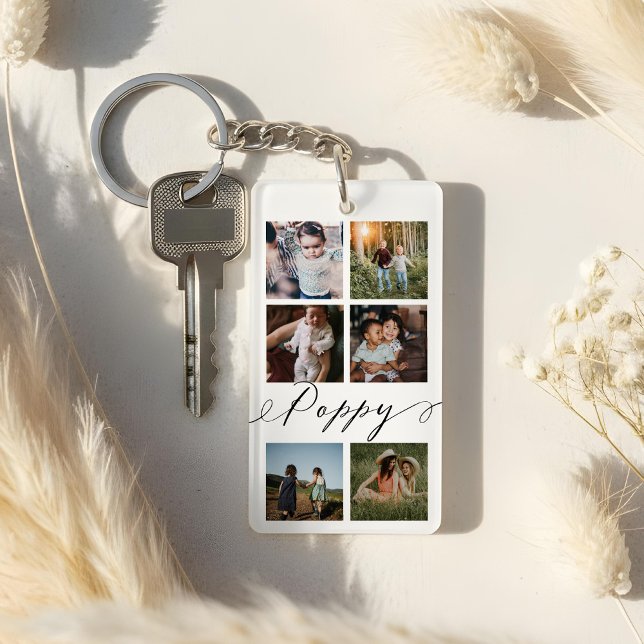 Porte-clefs Script de Poppy| Grandchildren Photo Grid Collage (Poppy Script | Grandchildren Photo Grid Collage Keychain)