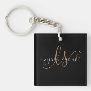 Porte-clefs Script féminin Black Gold moderne Monogramme