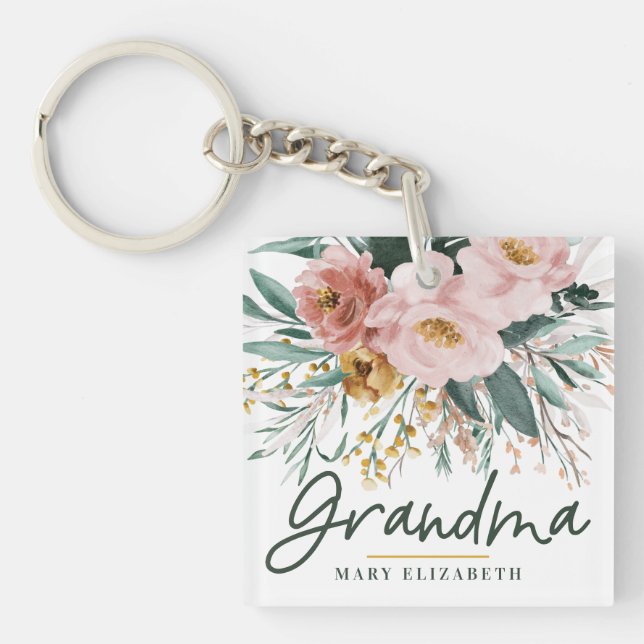 Porte-clefs Script floral d'aquarelle moderne élégante grand-m (Devant)