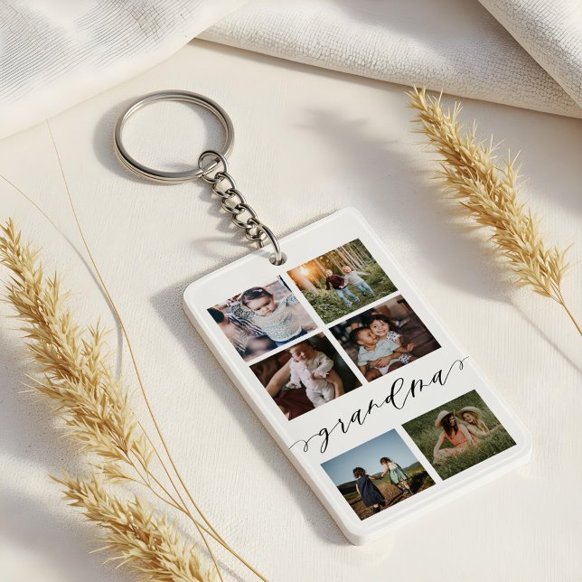 Porte-clefs Script grand-mère | Grandchildren Photo Grid Colla (Grandma Script | Grandchildren Photo Grid Collage Keychain)