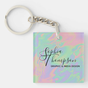 Porte-clefs Script holographique moderne Rainbow Pastel Porte