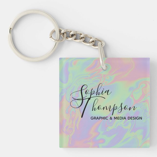 Porte-clefs Script holographique moderne Rainbow Pastel Porte  (Devant)