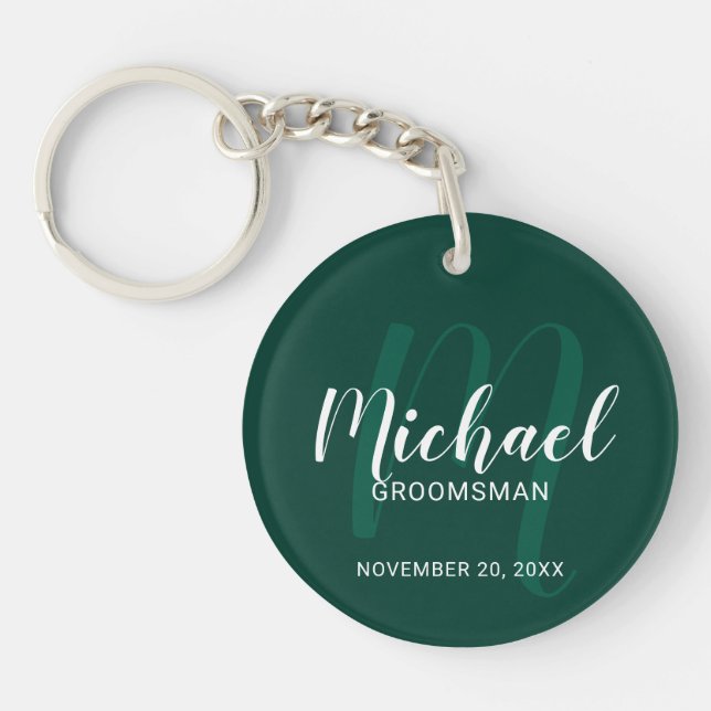 Porte-clefs Script moderne Groomsmen personnalisé Monogramme&N (Devant)