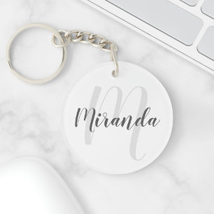 Porte-clefs Script moderne Monogramme personnalisé et nom