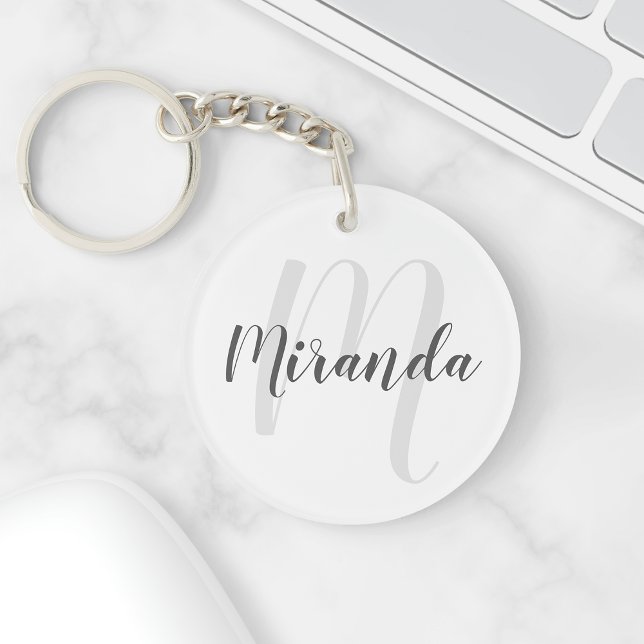 Porte-clefs Script moderne Monogramme personnalisé et nom (Créateur téléchargé)