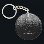 Porte-clefs Script Monogram Girly Name<br><div class="desc">Parties scintillant Argent et Noir Étincelle Script Monogramme Nom Porte - clé. Cela rend le cadeau parfait pour 16 ans,  mariage,  douche nuptiale,  anniversaire,  baby shower ou bachelorette pour quelqu'un qui aime le luxe glam et les styles chic.</div>
