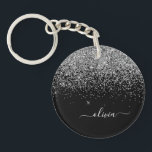 Porte-clefs Script Monogram Girly Name<br><div class="desc">Parties scintillant Argent et Noir Étincelle Script Monogramme Nom Porte - clé. Cela rend le cadeau parfait pour 16 ans,  mariage,  douche nuptiale,  anniversaire,  baby shower ou bachelorette pour quelqu'un qui aime le luxe glam et les styles chic.</div>