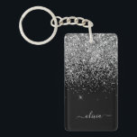 Porte-clefs Script Monogram Girly Name<br><div class="desc">Parties scintillant Argent et Noir Étincelle Script Monogramme Nom Porte - clé. Cela rend le cadeau parfait pour 16 ans,  mariage,  douche nuptiale,  anniversaire,  baby shower ou bachelorette pour quelqu'un qui aime le luxe glam et les styles chic.</div>