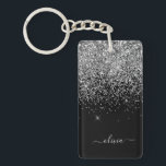Porte-clefs Script Monogram Girly Name<br><div class="desc">Parties scintillant Argent et Noir Étincelle Script Monogramme Nom Porte - clé. Cela rend le cadeau parfait pour 16 ans,  mariage,  douche nuptiale,  anniversaire,  baby shower ou bachelorette pour quelqu'un qui aime le luxe glam et les styles chic.</div>