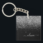 Porte-clefs Script Monogram Girly Name<br><div class="desc">Parties scintillant à étincelle noire et argent Faux Foil Script Monogramme Nom Porte - clé. Cela rend le cadeau parfait pour 16 ans,  mariage,  douche nuptiale,  anniversaire,  baby shower ou bachelorette pour quelqu'un qui aime le luxe glam et les styles chic.</div>