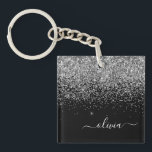 Porte-clefs Script Monogram Girly Name<br><div class="desc">Parties scintillant à étincelle noire et argent Faux Foil Script Monogramme Nom Porte - clé. Cela rend le cadeau parfait pour 16 ans,  mariage,  douche nuptiale,  anniversaire,  baby shower ou bachelorette pour quelqu'un qui aime le luxe glam et les styles chic.</div>