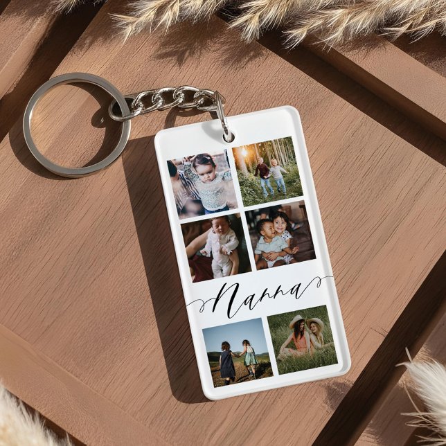 Porte-clefs Script Nanna| Grandchildren Photo Grid Collage (Nanna Script | Grandchildren Photo Grid Collage Keychain)