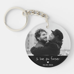 Porte-clefs Script photo couple personnalisé et date